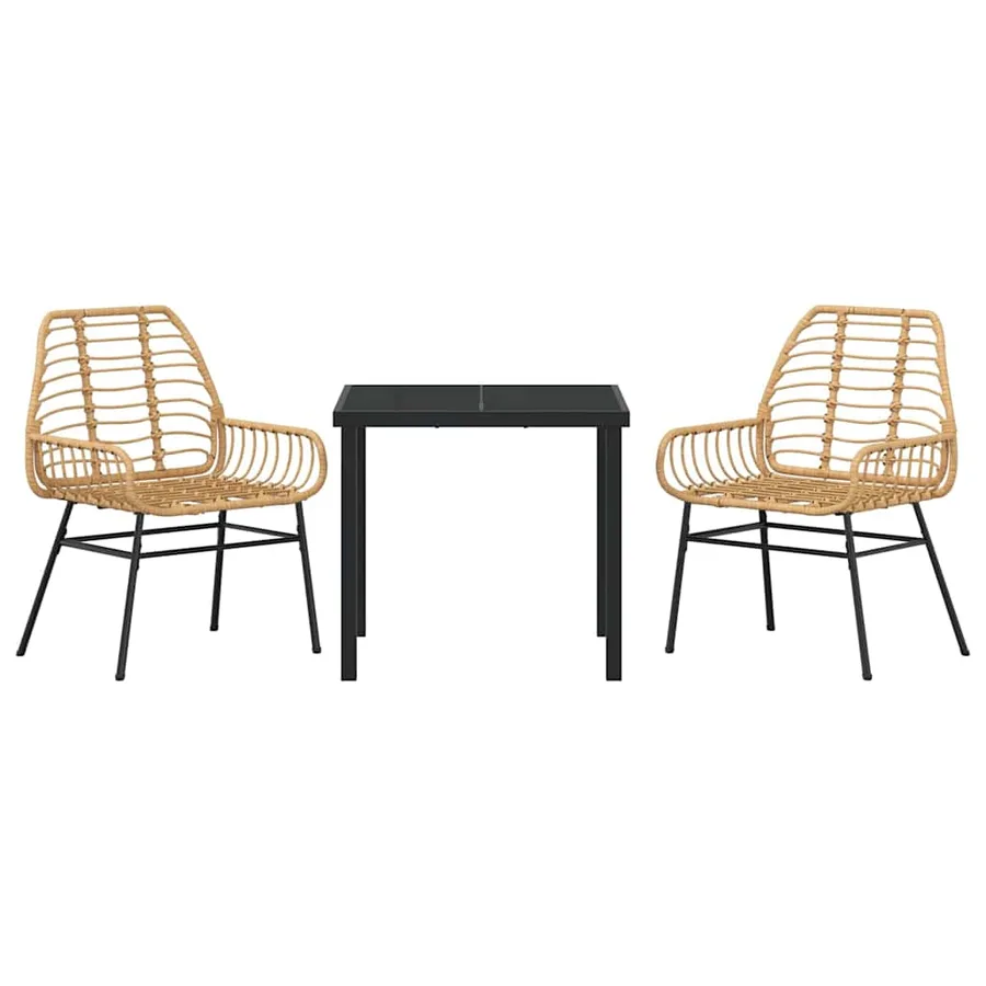 Ensemble de salle à manger pour jardin 3 pcs Marron polyrotin - 7