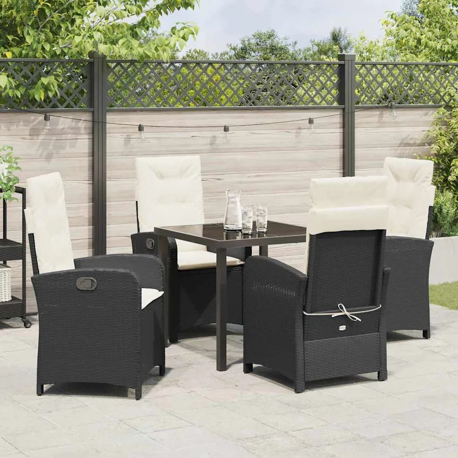 Ensemble de salle à manger pour jardin 5 pcs Noir polyrotin - 4