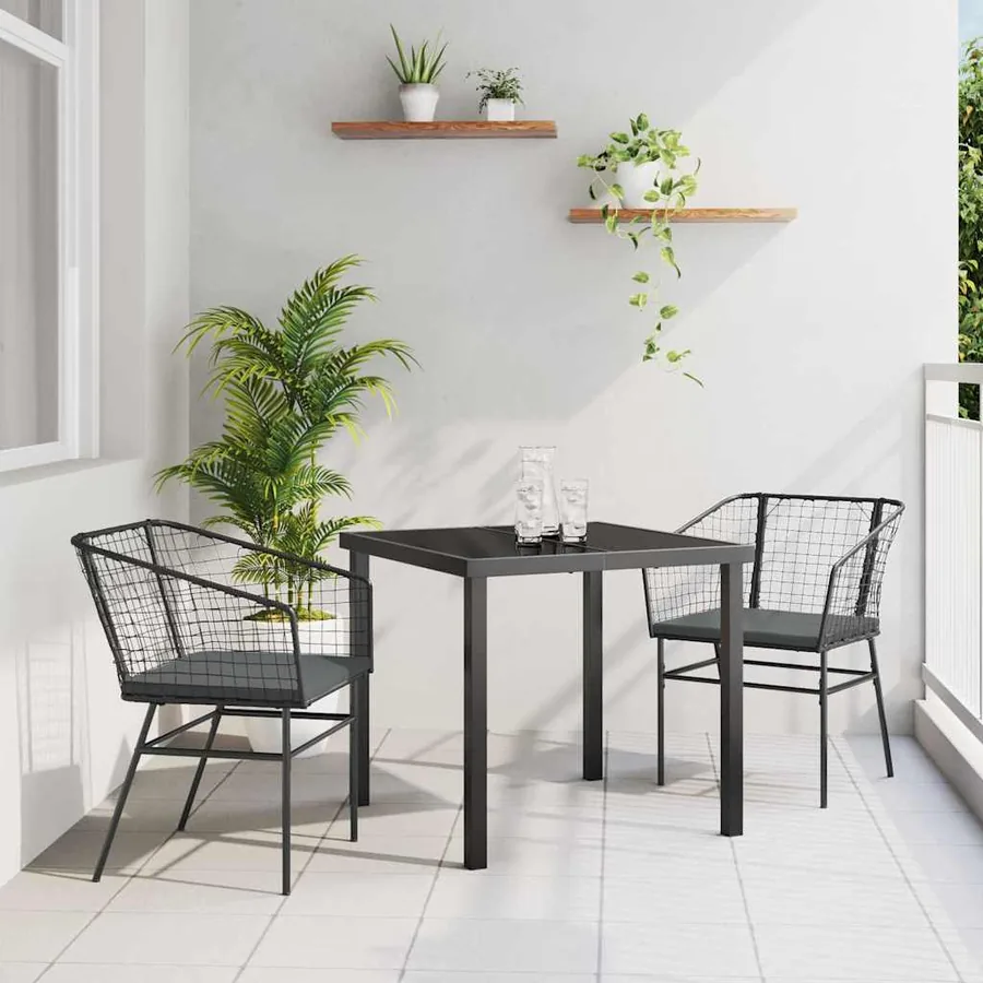 Ensemble de salle à manger pour jardin 3 pcs Noir polyrotin