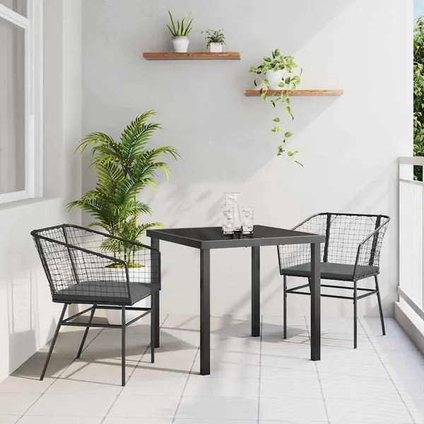 Ensemble de salle à manger pour jardin 3 pcs Noir polyrotin