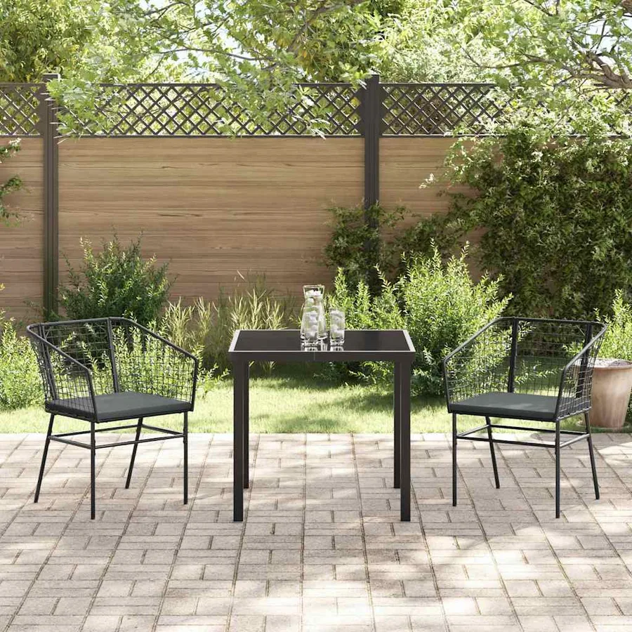 Ensemble de salle à manger pour jardin 3 pcs Noir polyrotin - 4