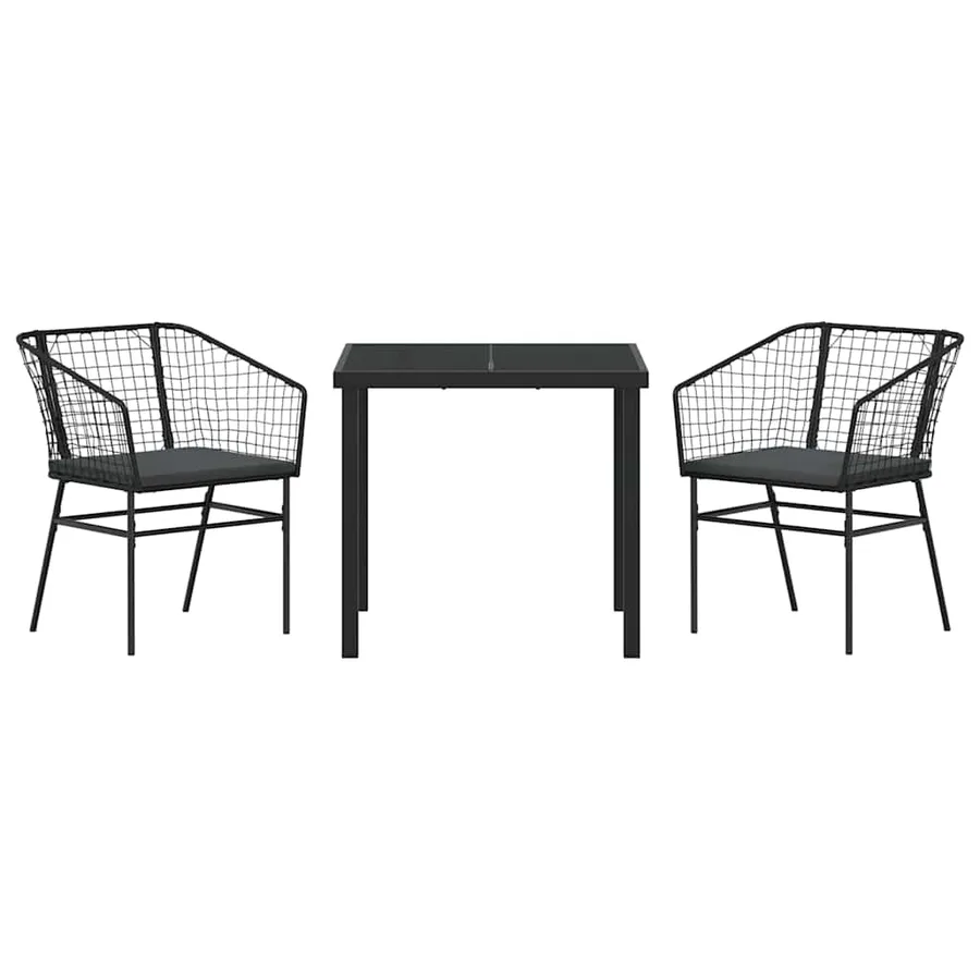 Ensemble de salle à manger pour jardin 3 pcs Noir polyrotin - 7