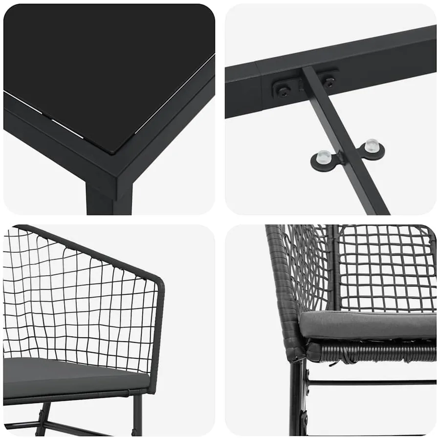 Ensemble de salle à manger pour jardin 3 pcs Noir polyrotin - 9
