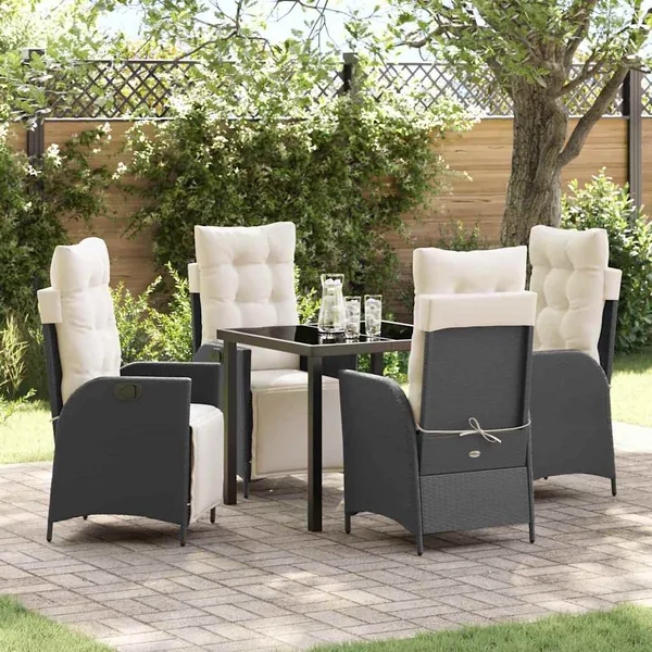 Ensemble de salle à manger pour jardin 5 pcs Noir polyrotin