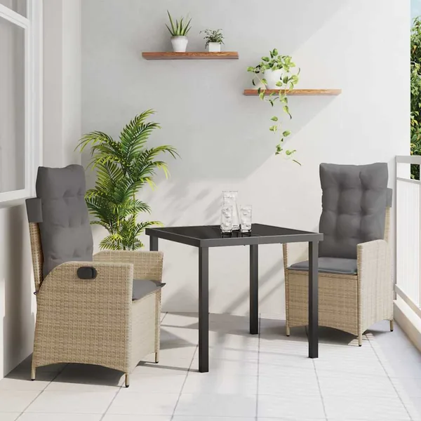 Ensemble de salle à manger pour jardin 3 pcs Beige polyrotin