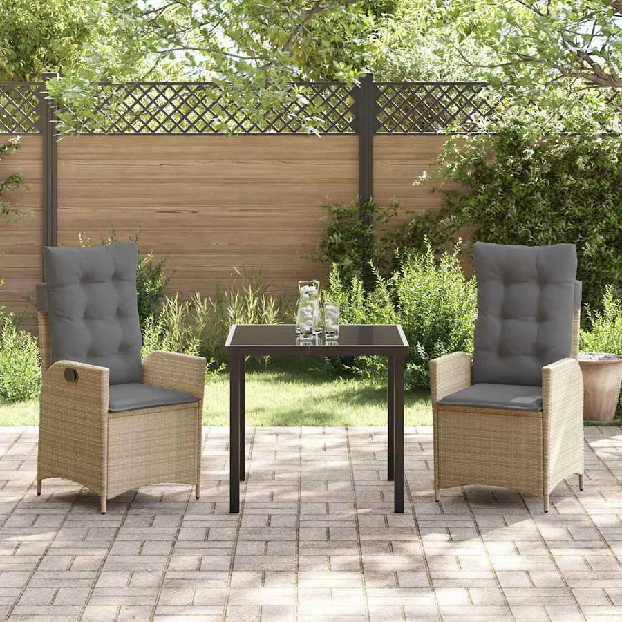 Ensemble de salle à manger pour jardin 3 pcs Beige polyrotin - 4