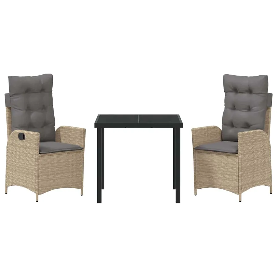 Ensemble de salle à manger pour jardin 3 pcs Beige polyrotin - 7