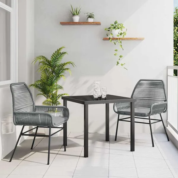 Ensemble de salle à manger pour jardin 3 pcs Gris polyrotin