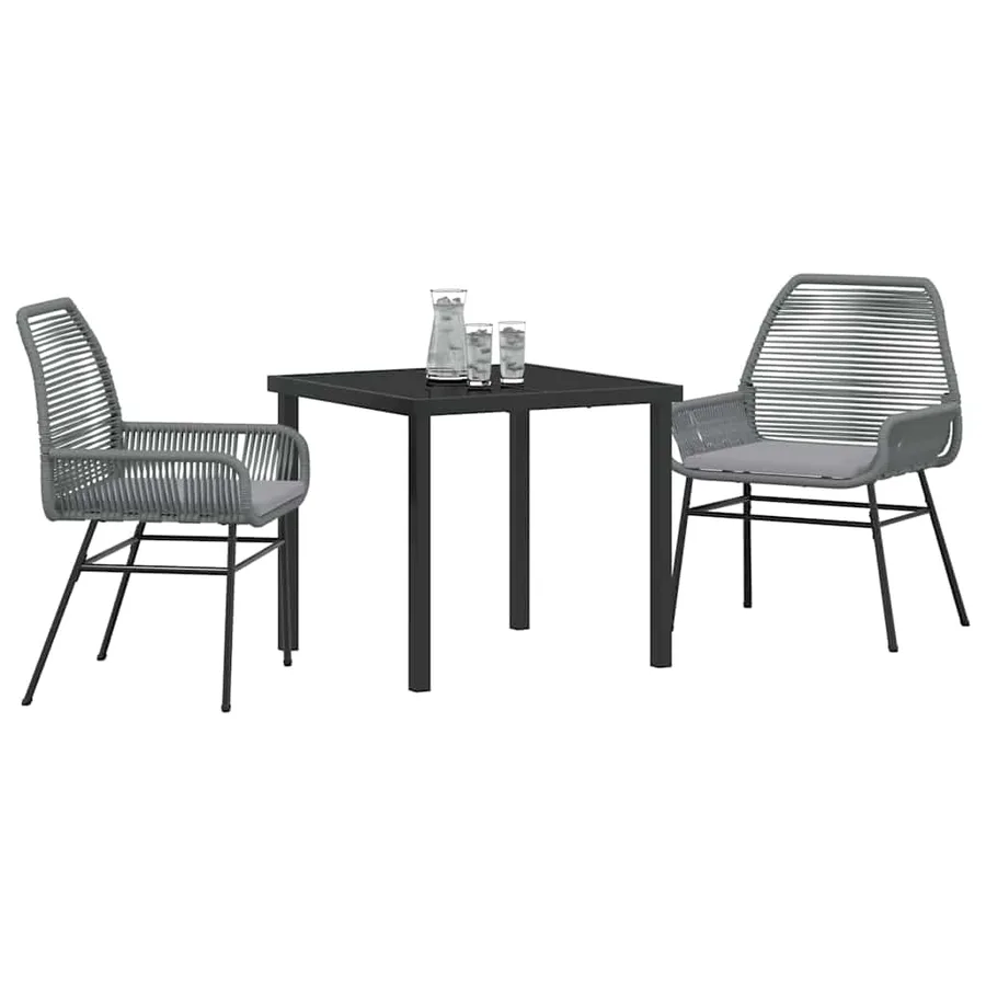 Ensemble de salle à manger pour jardin 3 pcs Gris polyrotin - 3