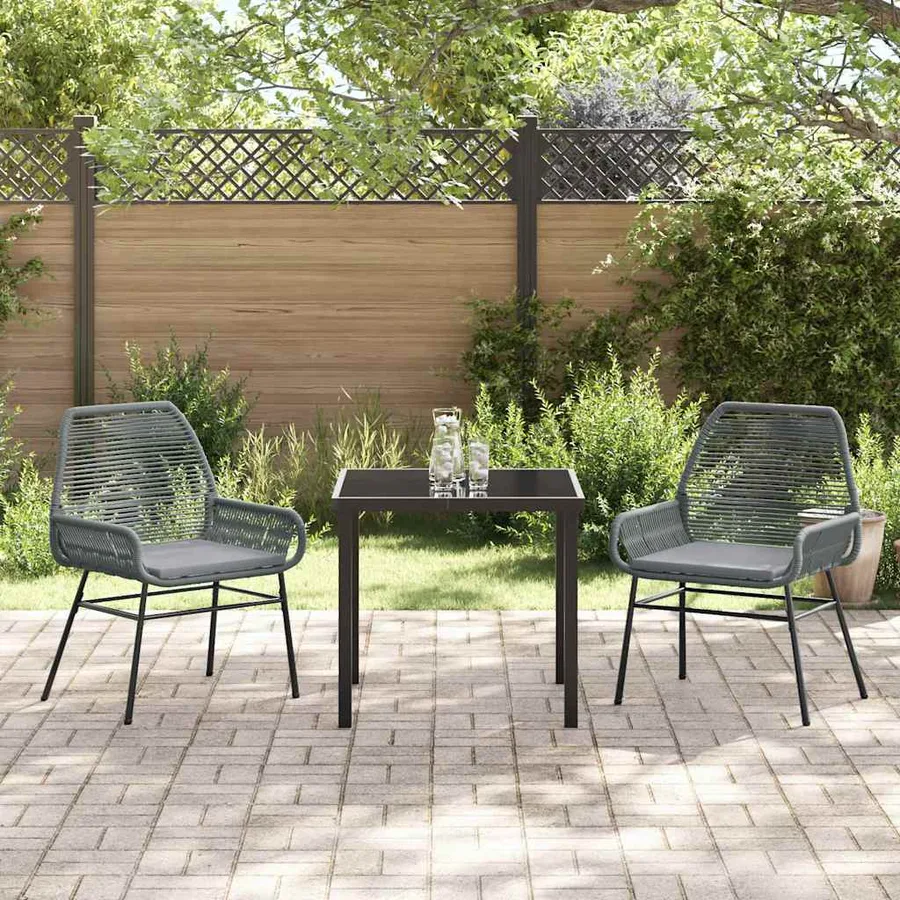 Ensemble de salle à manger pour jardin 3 pcs Gris polyrotin - 4