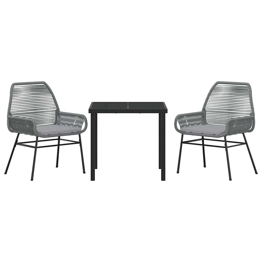 Ensemble de salle à manger pour jardin 3 pcs Gris polyrotin - 7