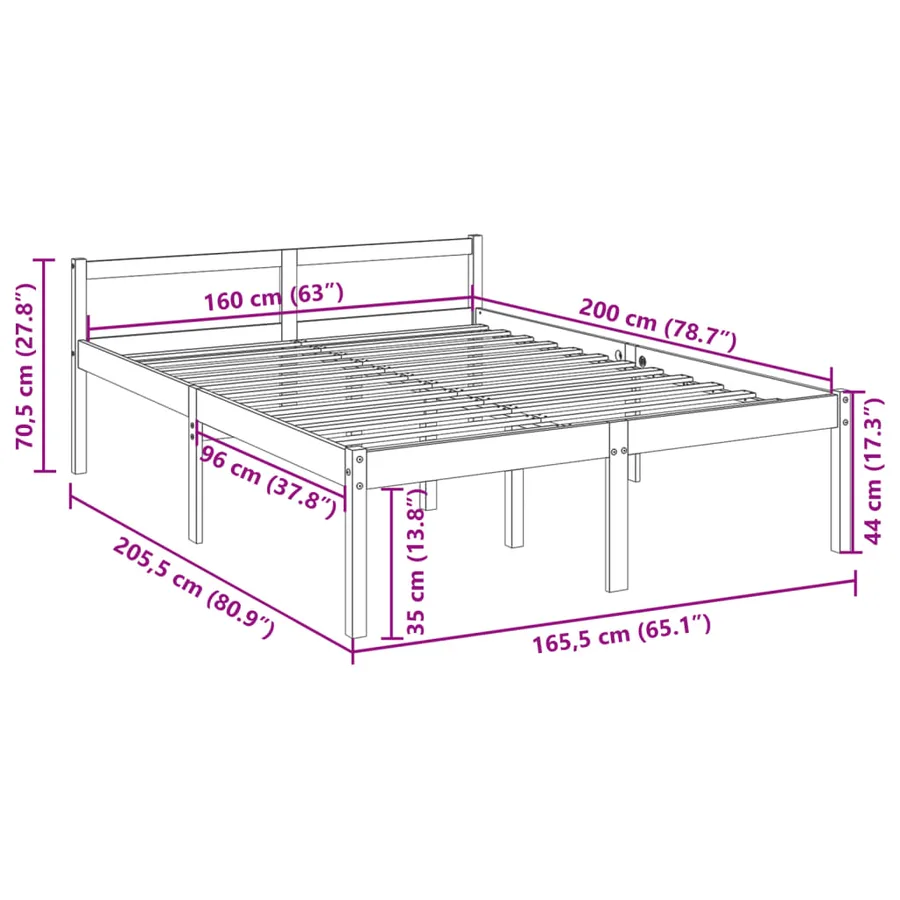 Lit pour personne âgée sans matelas 160x200 cm bois pin massif - 10
