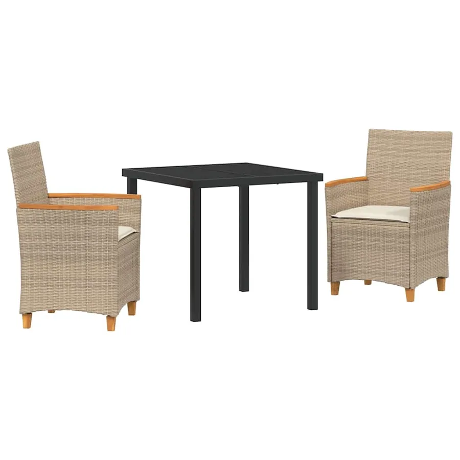 Ensemble de salle à manger pour jardin 3 pcs Beige polyrotin - 2