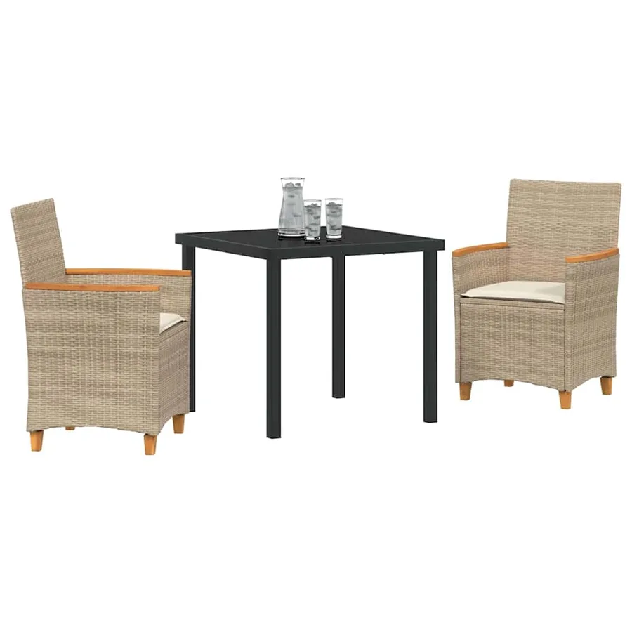 Ensemble de salle à manger pour jardin 3 pcs Beige polyrotin - 3