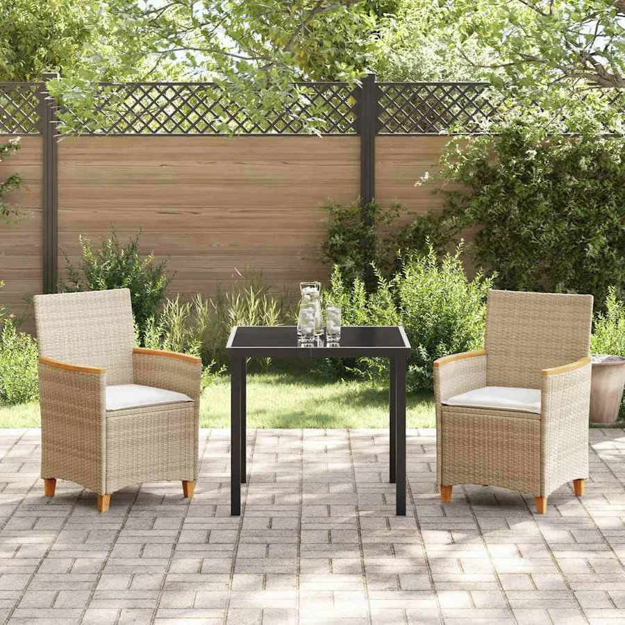 Ensemble de salle à manger pour jardin 3 pcs Beige polyrotin - 4