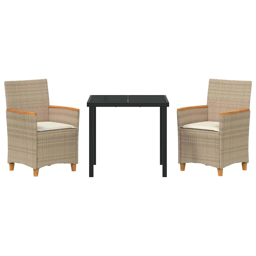 Ensemble de salle à manger pour jardin 3 pcs Beige polyrotin - 7
