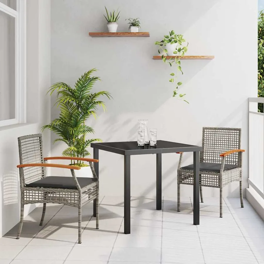 Ensemble de salle à manger pour jardin 3 pcs Gris et Noir Rotin