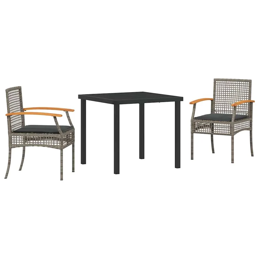 Ensemble de salle à manger pour jardin 3 pcs Gris et Noir Rotin - 2
