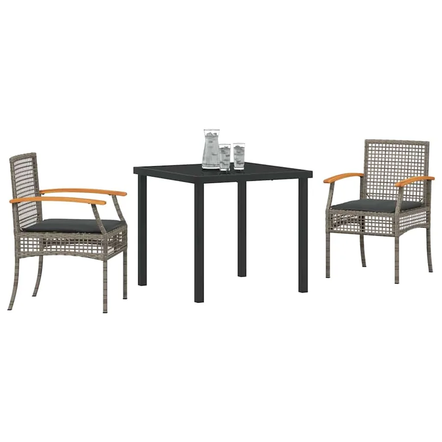 Ensemble de salle à manger pour jardin 3 pcs Gris et Noir Rotin - 3