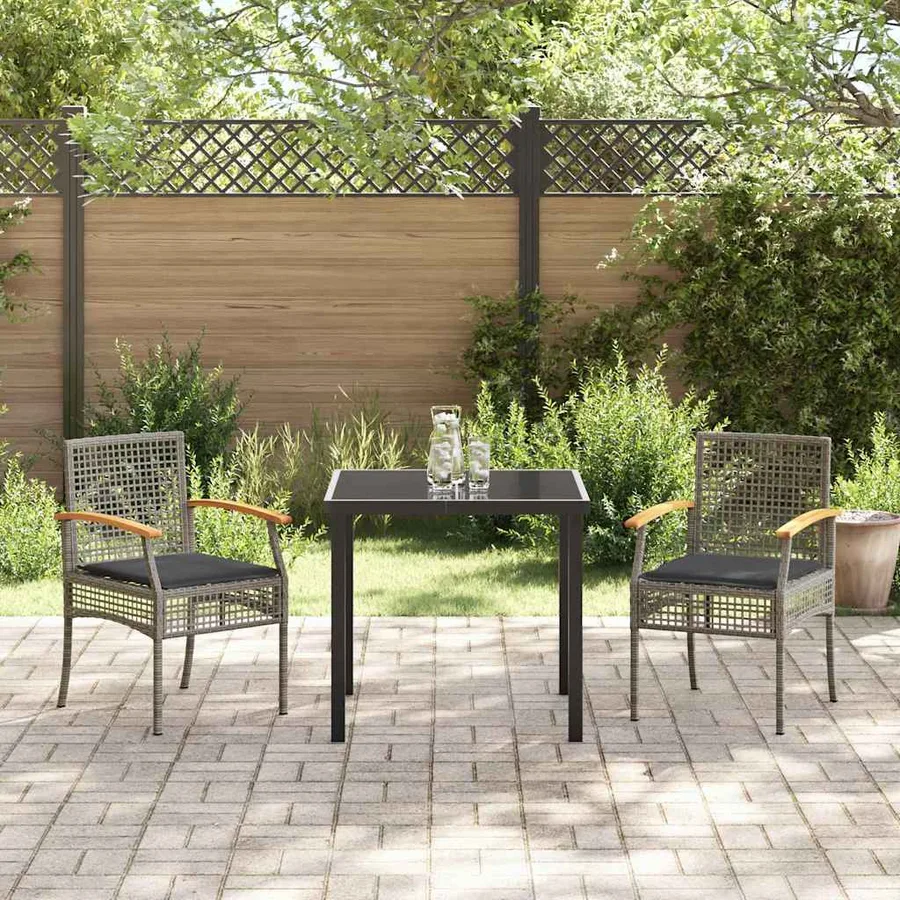 Ensemble de salle à manger pour jardin 3 pcs Gris et Noir Rotin - 4