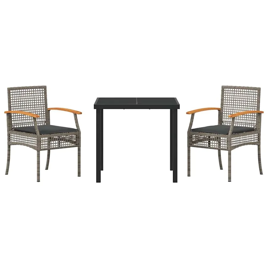 Ensemble de salle à manger pour jardin 3 pcs Gris et Noir Rotin - 7