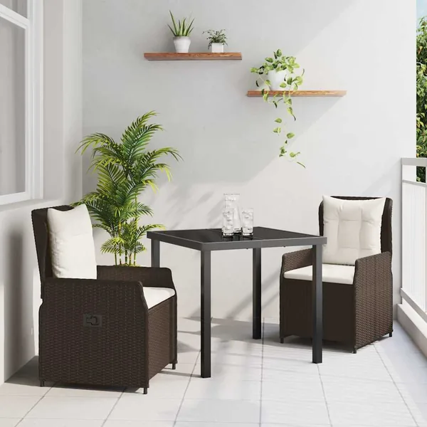 Ensemble de salle à manger pour jardin 3 pcs Marron polyrotin
