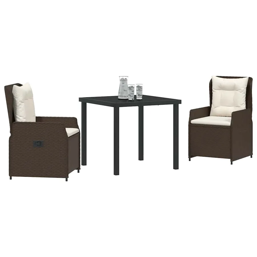 Ensemble de salle à manger pour jardin 3 pcs Marron polyrotin - 3