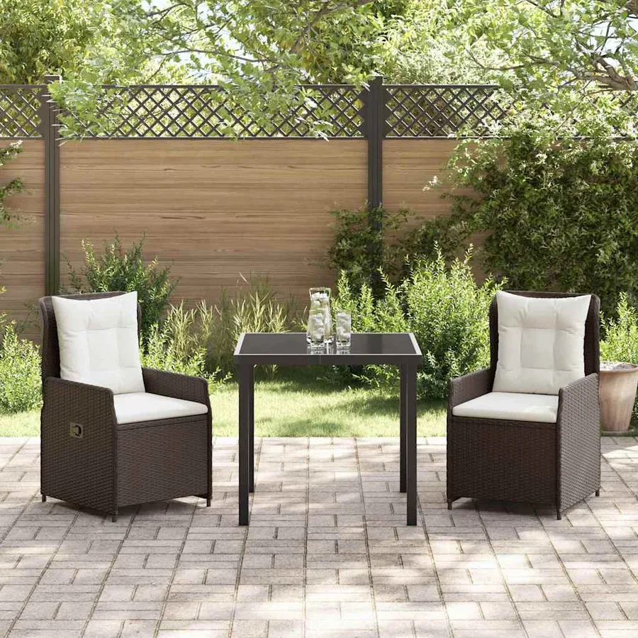 Ensemble de salle à manger pour jardin 3 pcs Marron polyrotin - 4