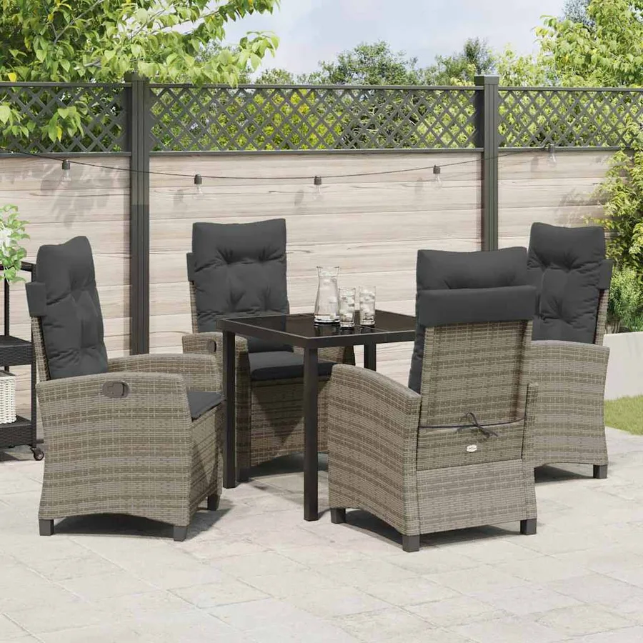 Ensemble de salle à manger pour jardin 5 pcs Gris polyrotin - 4