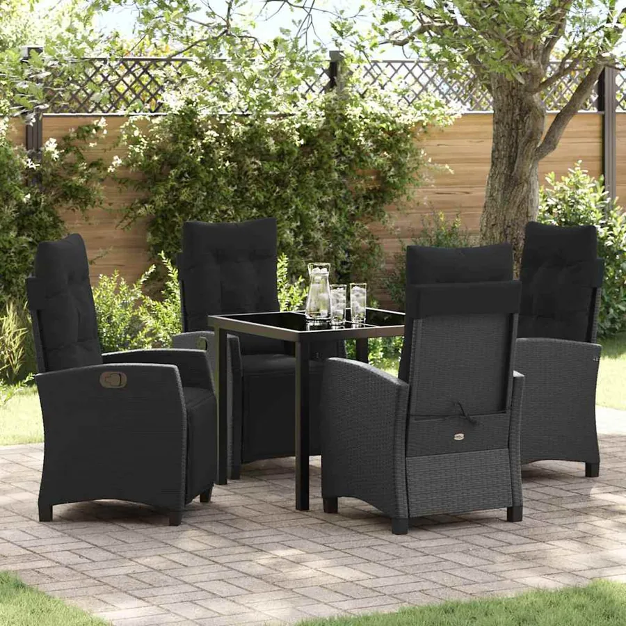 Ensemble de salle à manger pour jardin 5 pcs Noir polyrotin