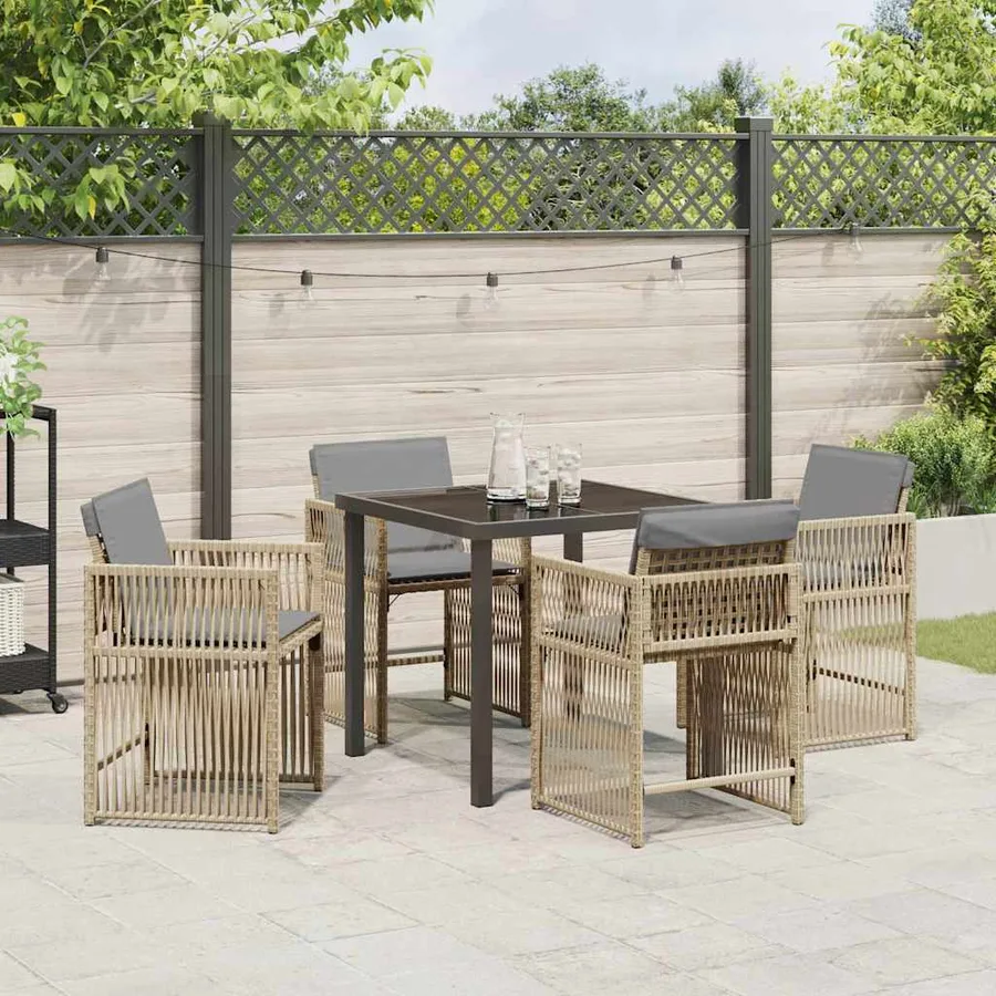 Ensemble de salle à manger pour jardin 5 pcs Beige polyrotin - 4
