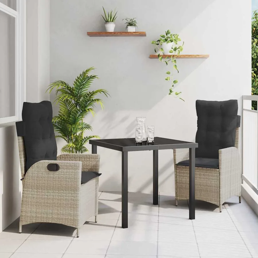 Ensemble de salle à manger pour jardin 3 pcs Gris clair