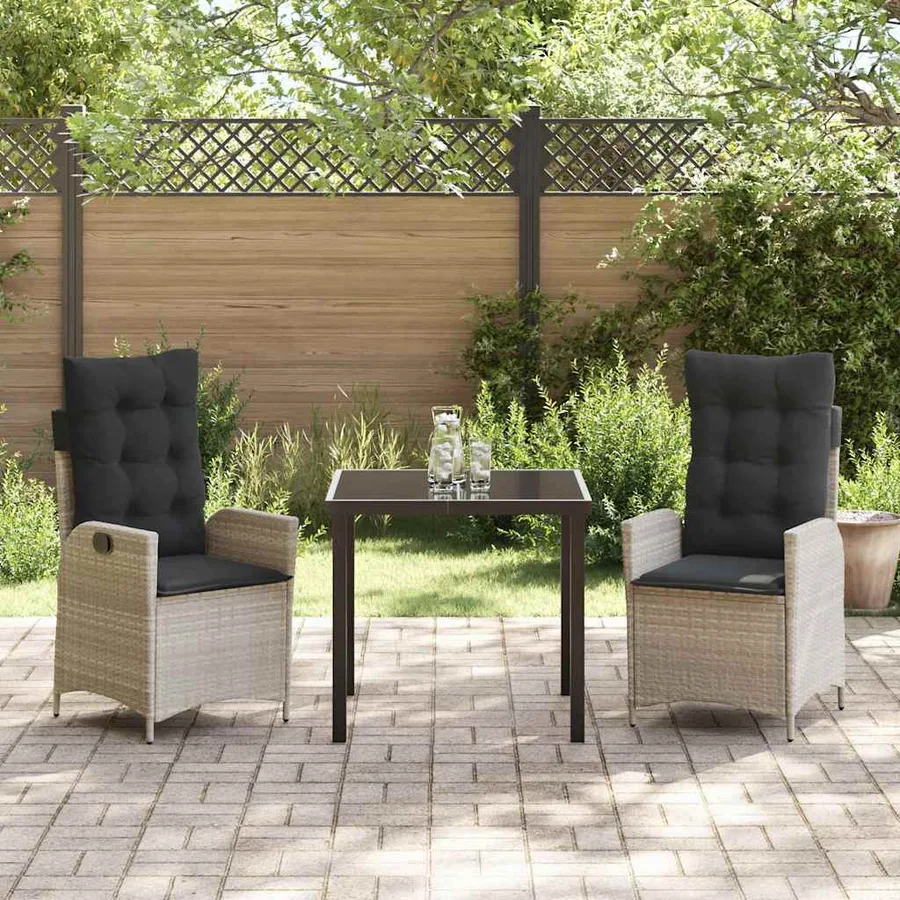 Ensemble de salle à manger pour jardin 3 pcs Gris clair - 4
