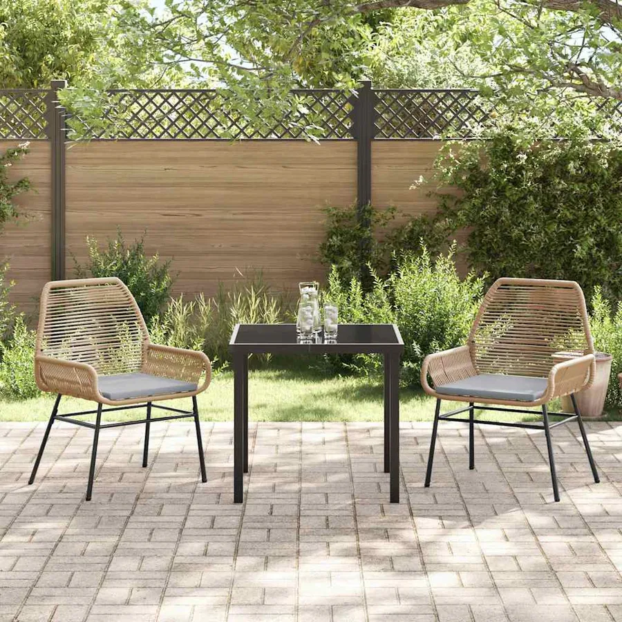 Ensemble de salle à manger pour jardin 3 pcs Marron polyrotin - 4
