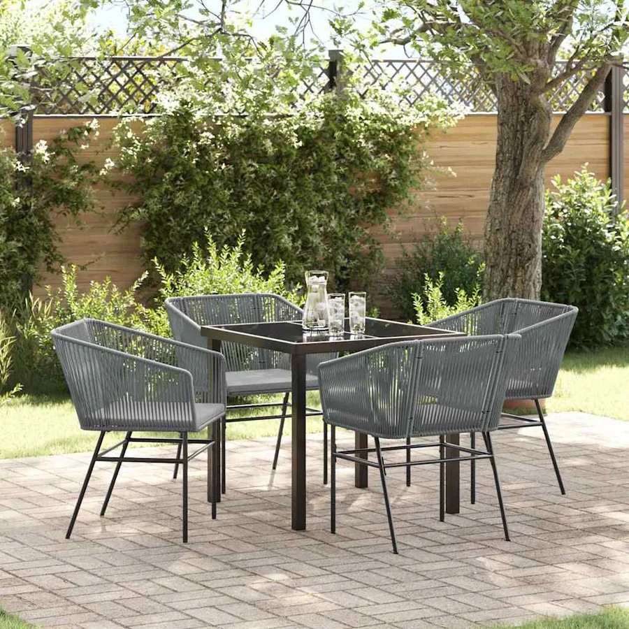 Ensemble de salle à manger pour jardin avec coussin 5 pcs Gris
