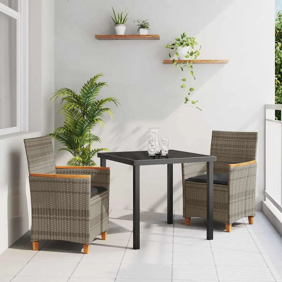 Ensemble de salle à manger pour jardin 3 pcs Gris polyrotin