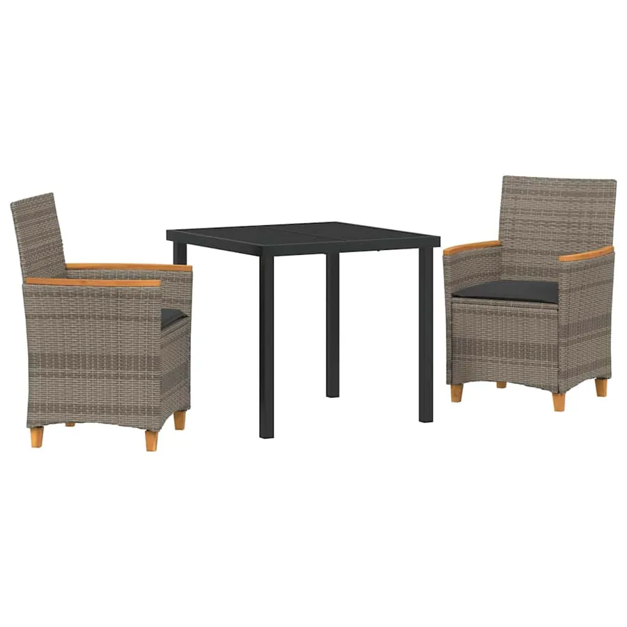 Ensemble de salle à manger pour jardin 3 pcs Gris polyrotin - 2