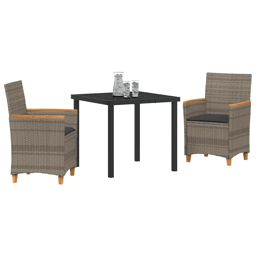 Ensemble de salle à manger pour jardin 3 pcs Gris polyrotin - 3