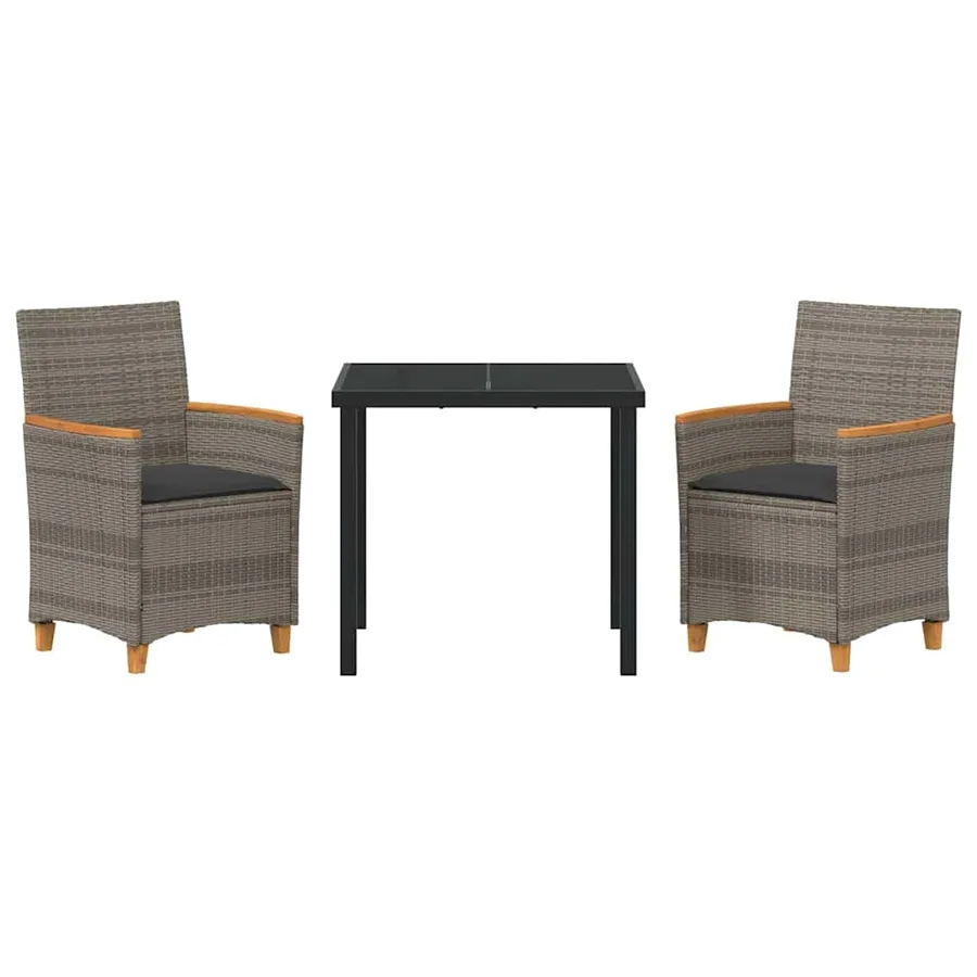 Ensemble de salle à manger pour jardin 3 pcs Gris polyrotin - 7