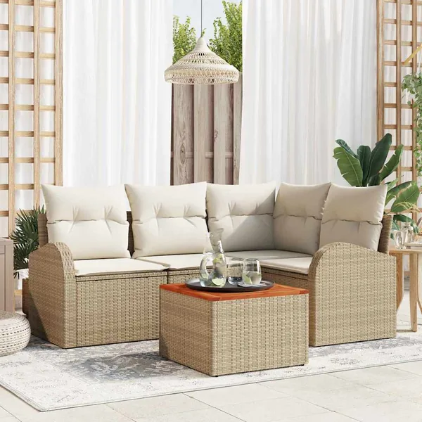 Ensemble de canapé de jardin 5 pcs Beige et crème polyrotin