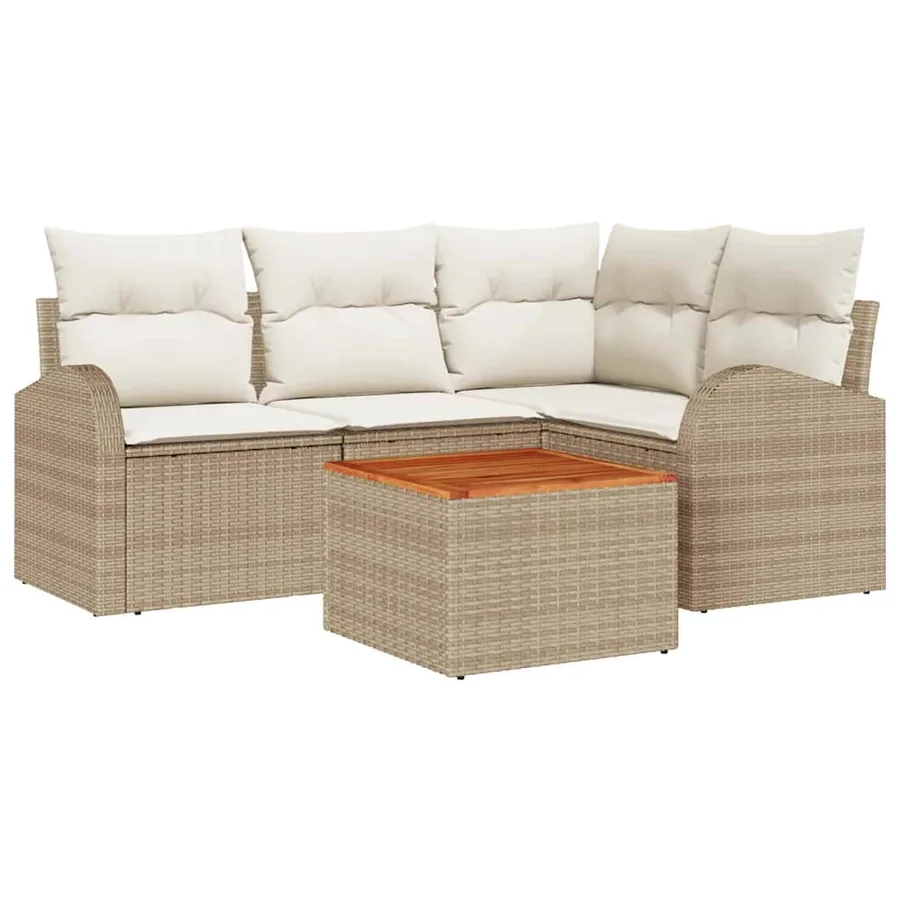 Ensemble de canapé de jardin 5 pcs Beige et crème polyrotin - 2