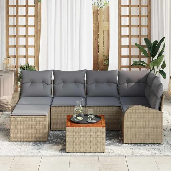 Ensemble de canapé de jardin 7 pcs Beige et Gris clair