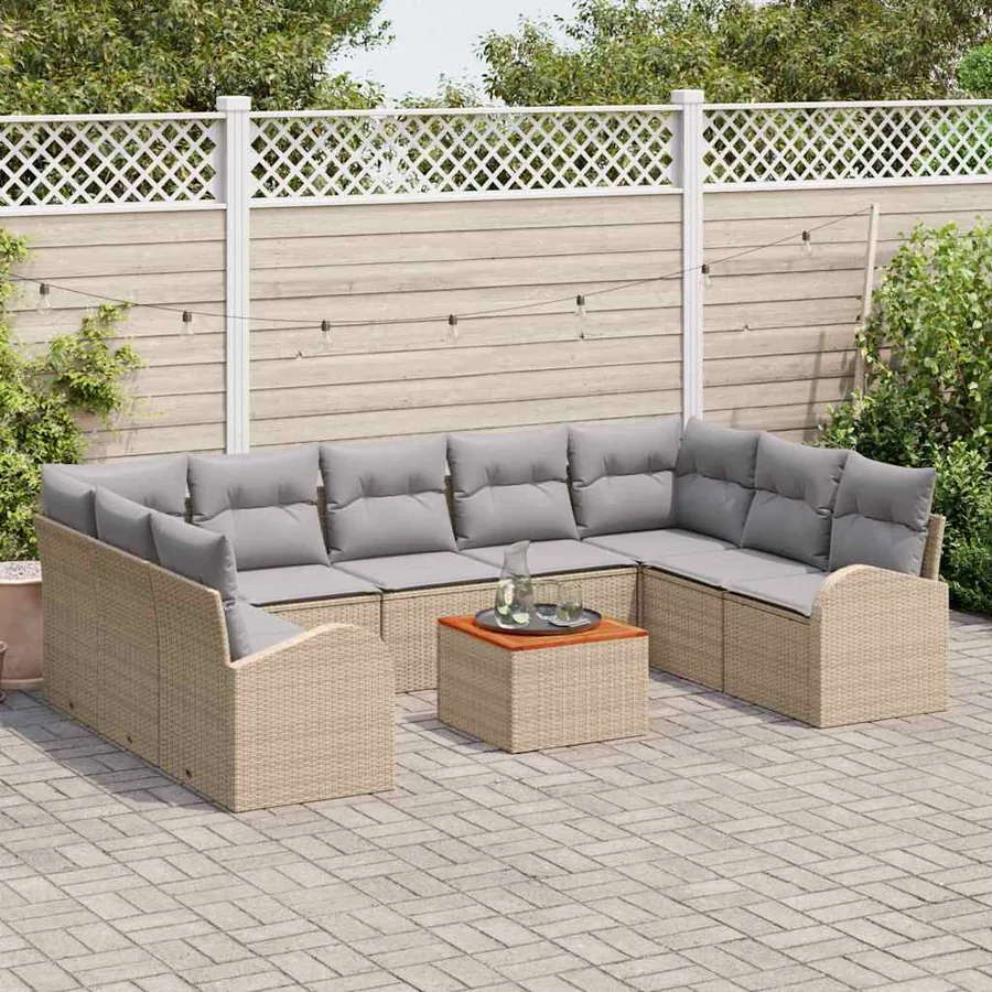 Ensemble de canapé de jardin 10 pcs Beige et Gris clair