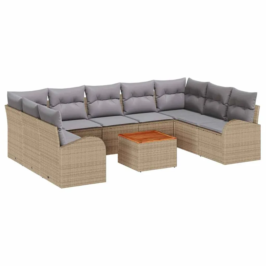Ensemble de canapé de jardin 10 pcs Beige et Gris clair - 2