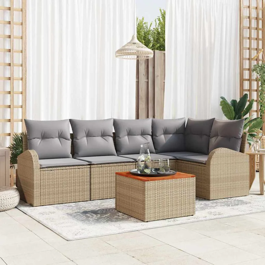 Ensemble de canapé de jardin 6 pcs Beige et Gris clair