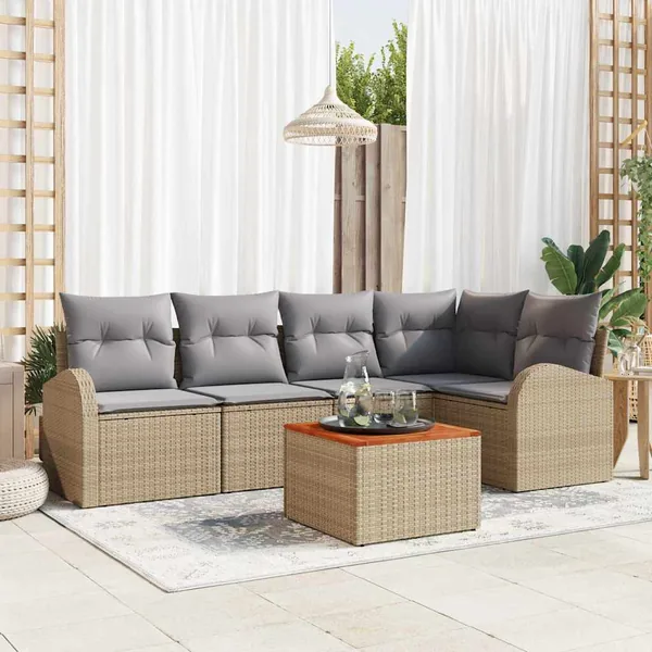 Ensemble de canapé de jardin 6 pcs Beige et Gris clair