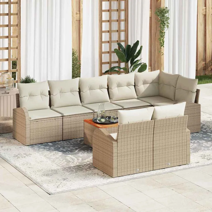 Ensemble de canapé de jardin 9 pcs Beige et crème polyrotin