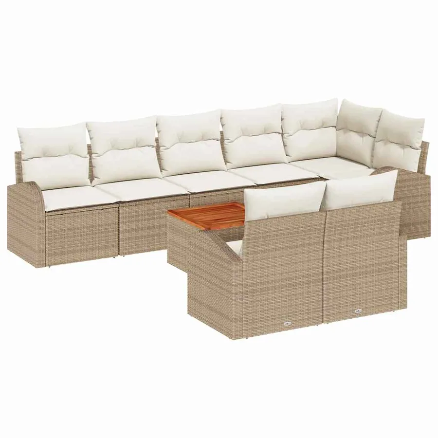 Ensemble de canapé de jardin 9 pcs Beige et crème polyrotin - 2
