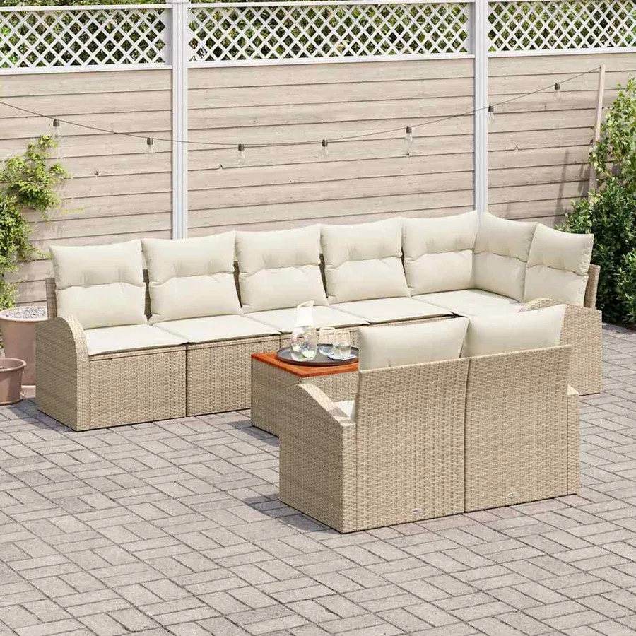 Ensemble de canapé de jardin 9 pcs Beige et crème polyrotin - 3