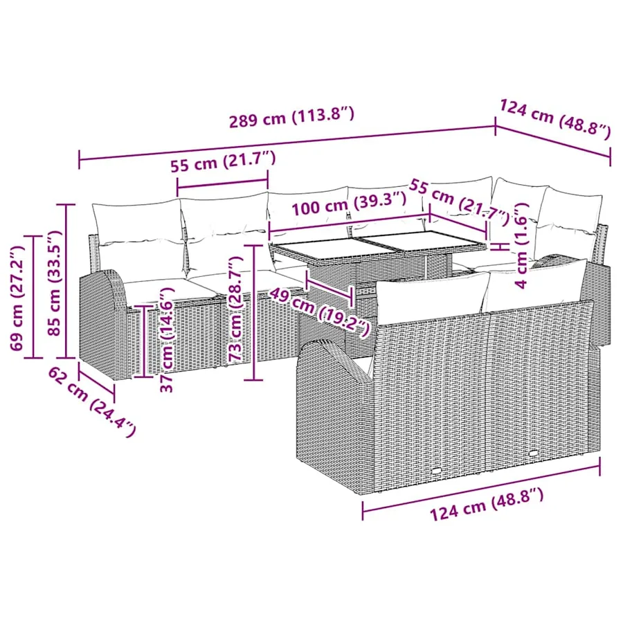 Ensemble de canapé de jardin 9 pcs Marron Poly rotin - 15